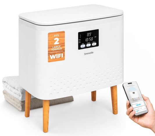 SereneLife WiFi-enabled Towel Warmer Bucket, 20L Large Capacity heater bucket for Towels Blanket and robes, Single-Touch Control, rectangular & Energy-Efficient Design, Auto Shut-Off, White