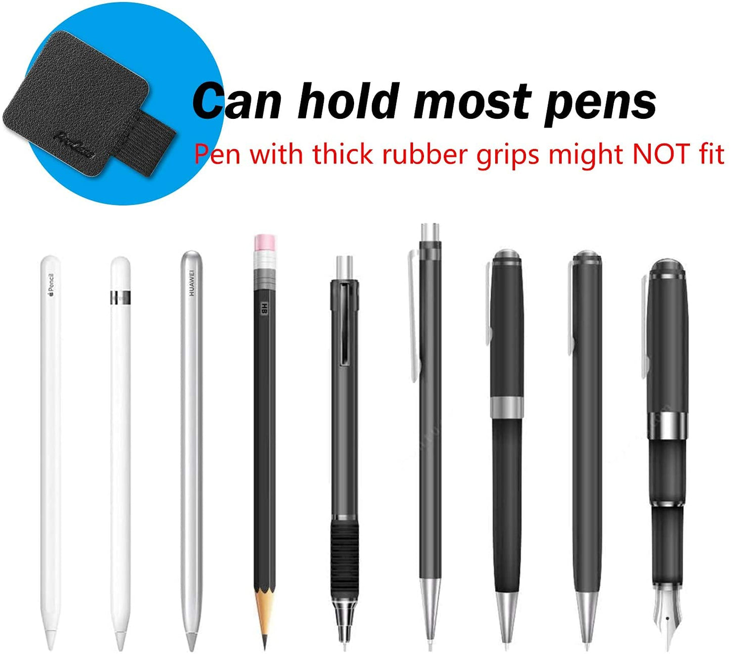 ProCase (5 Pack) Pen Loop Holder for Notebooks Journals Planners Tablet Case, Self Adhesive Leather Pencil Holder with Elastic Loop for Pens, Apple Pencil, Stylus Pen -Black
