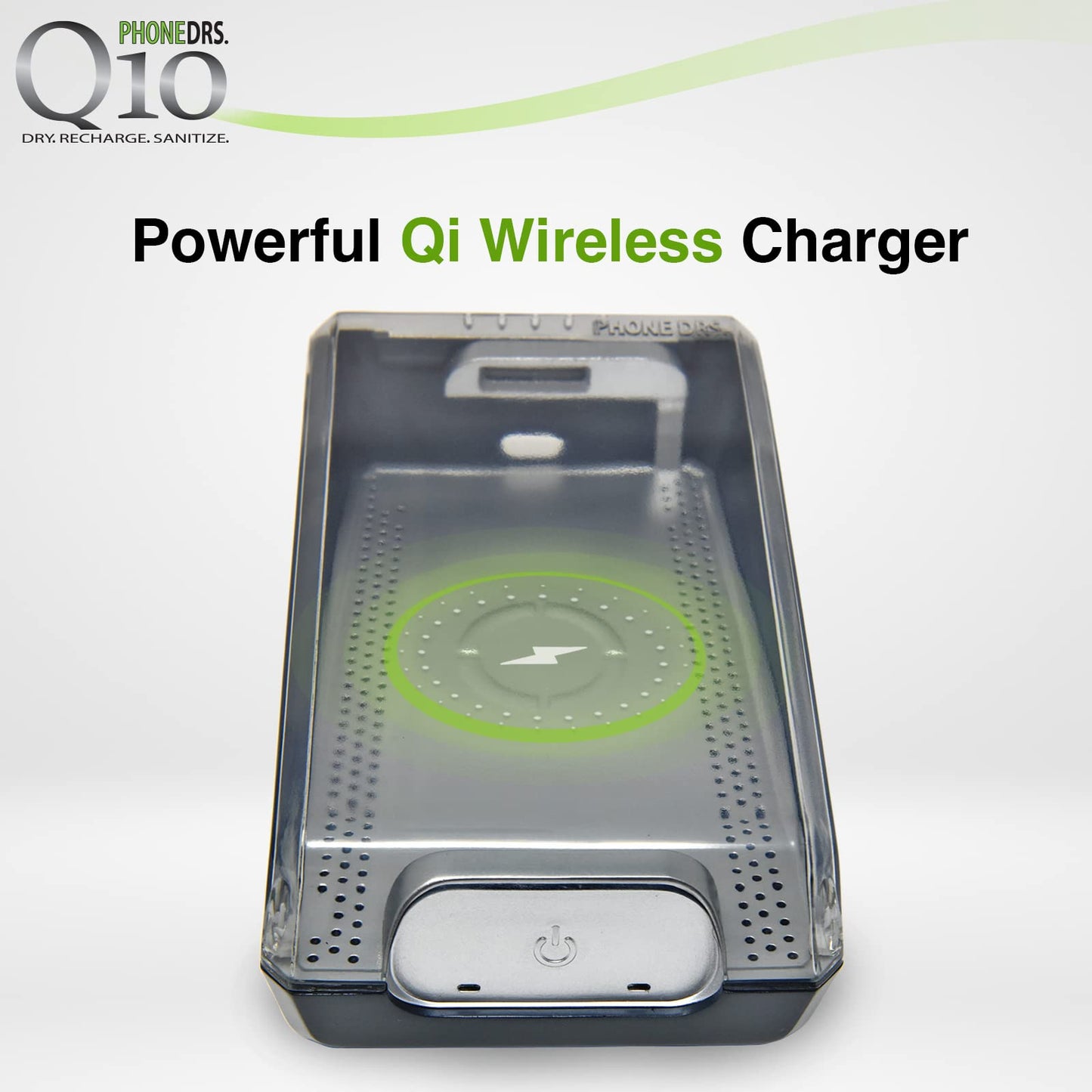 PHONEDRS Q10 UV-C Cell Phone Sanitizer with Dryer and Qi Wireless Charging | Cleans, Dries and Charges All Phones