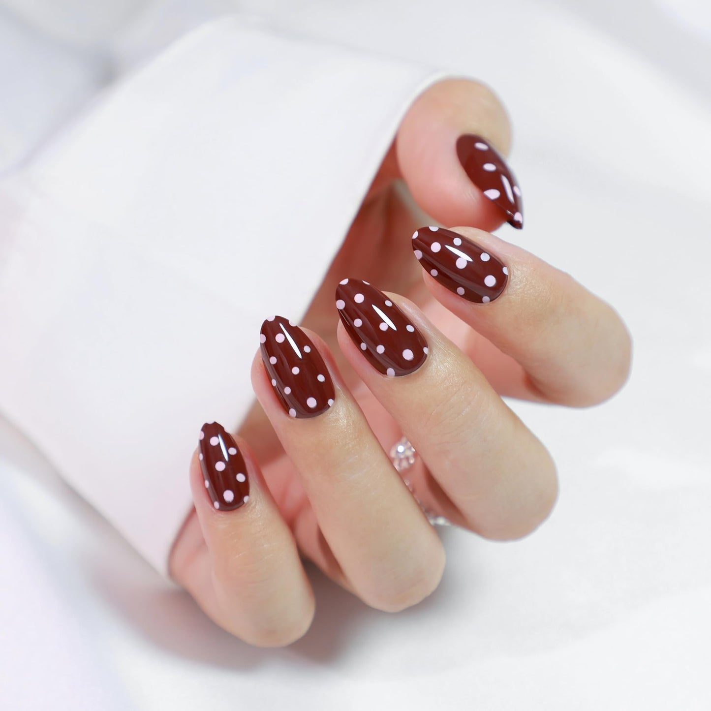 RPNZL Press On Nails - Berry | Red Polka Dot UV Finish Almond Nails, Salon Quality | 32 Nails, 16 Sizes Kit with Glue and Adhesive Tabs I Female Founded