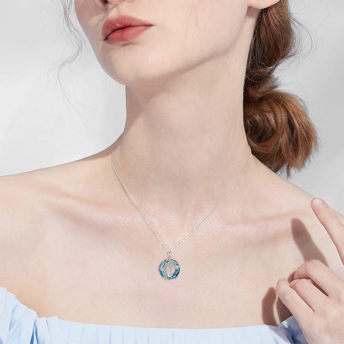 TOUPOP Tree of Life Initial Necklace Gifts for Women Sterling Silver Initial N Letter Jewelry Irish Crystal Pendant Birthday Gifts for Women Her Mom Wife Daughter