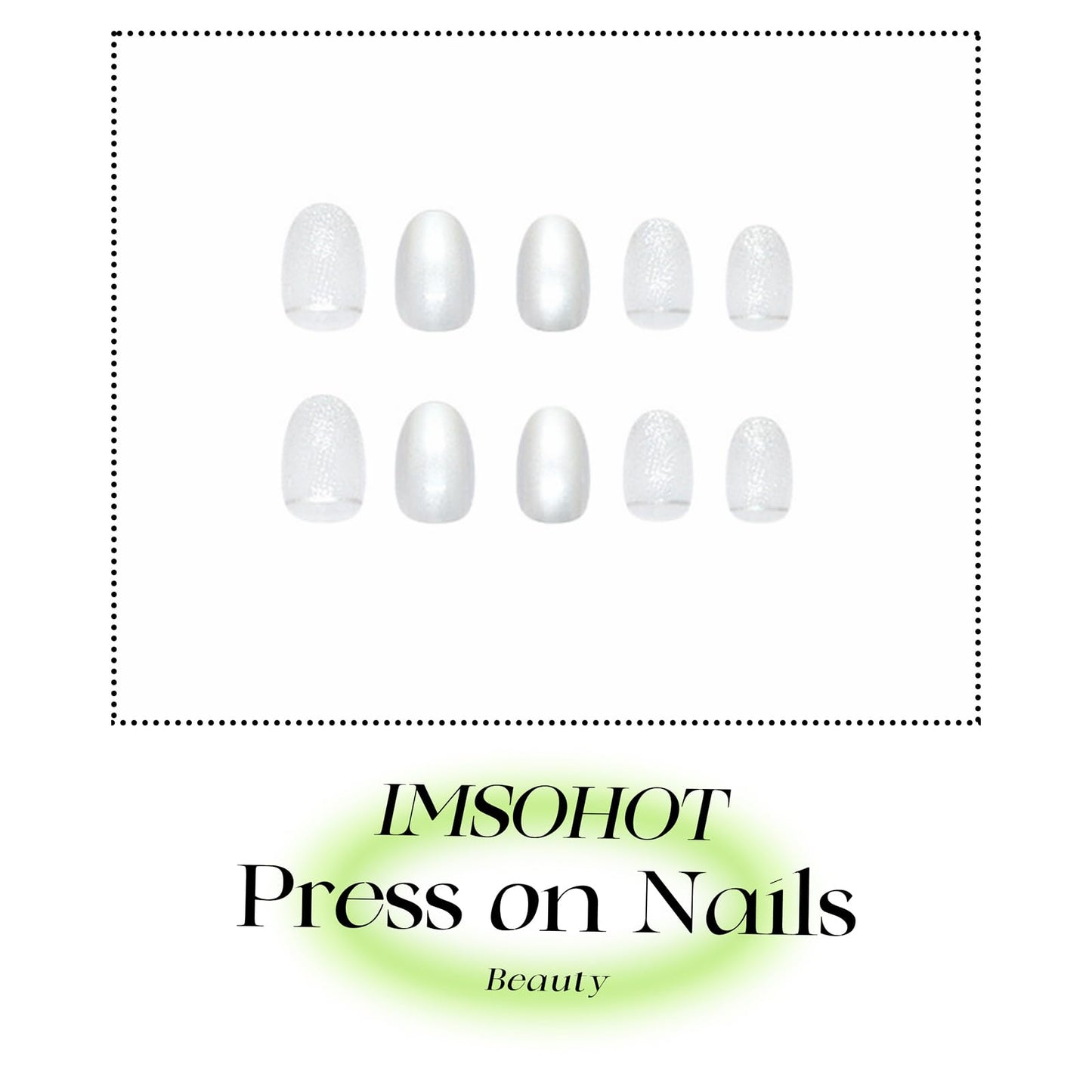 IMSOHOT Short Oval Press on Nails Silver Metal Mirror Chrome Fake Nails Glossy Acrylic False Nails with Glitter Gradient Designs Full Cover Artificial Round Cute Glue on Nails for Women Girls