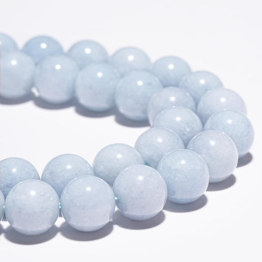 10mm Natural Aquamarine Gemstone Beads Polished Round Smooth Stone Beads for Bracelets Jewelry Making 15inch Loose Beads