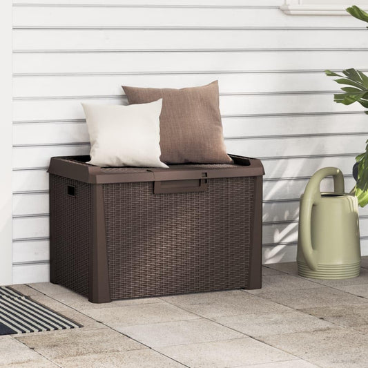 Kalmrek Patio Storage Box Brown 33 gal Polypropylene Resin Wicker Garden Deck Porch Outdoor Storage Chest Bench with Lockable Lid and Gas-Lift Mechanism for Cushion Pillow Tool Organization
