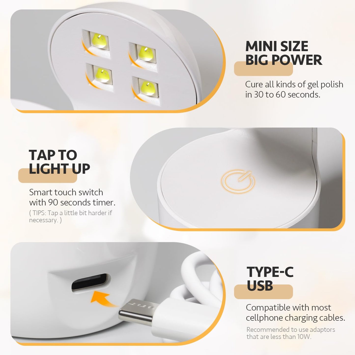 GAOY Mini UV Light for Gel Nails, Small Curing Light, Eggshell LED Nail Lamp, Fast Curing, White