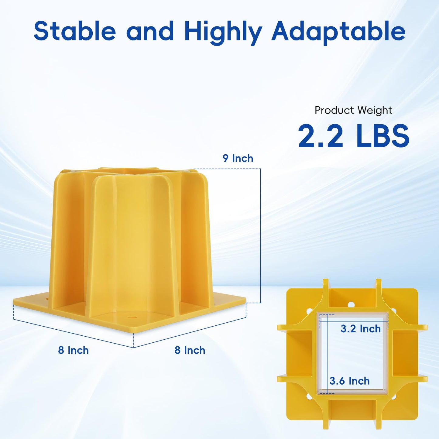 4-Pack Yellow Guardrail Base Boot with Toe Board Slot, Reusable Fall Protection Base for Scaffolding, Temporary Guardrail Systems for Residential and Commercial Construction