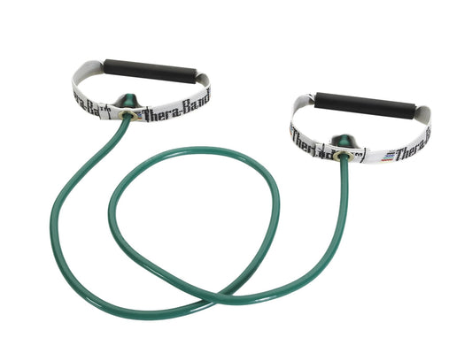 THERABAND Resistance Tubes, Professional Latex Elastic Tubing with Hard Handles For Exercise, Physical Therapy, Lower Pilates, At-Home Workouts, & Rehab, 48 Inch, Green, Heavy, Intermediate