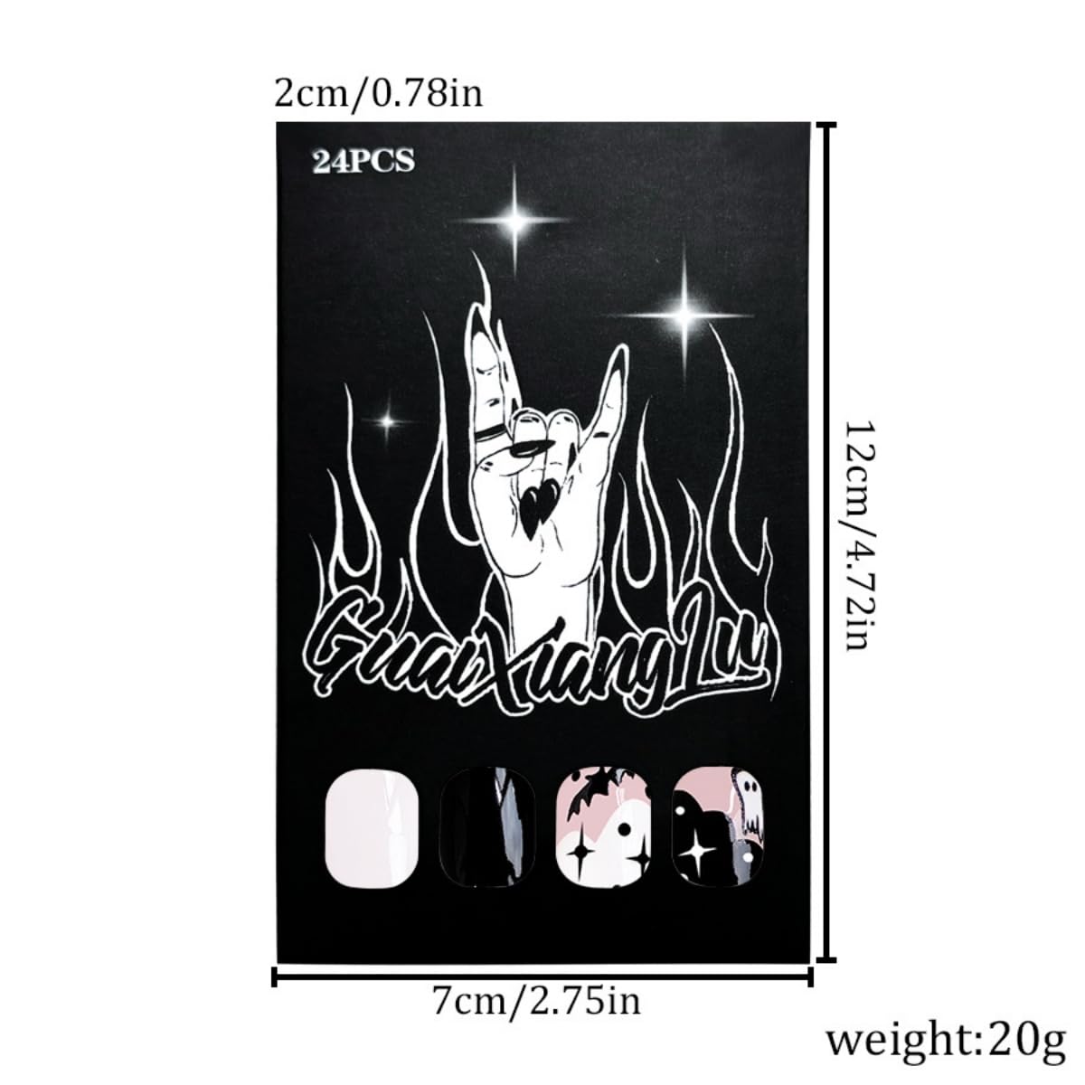 Halloween Press on Nails Short Square Fake Nails Ghost Bat False Nails White Black Design Stick on Nails Artificial Handmade Full Cover Acrylic Glue on Nail for Women Nail Art Decoration 24Pcs