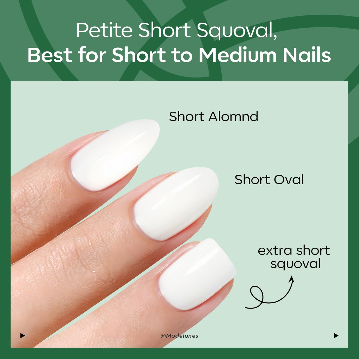 Modelones Extra Short Press on Nails, Dark Green Squoval Fake Nails, Reusable Nail Kit with Nail Glue Adhesive Tabs Mini Nail File, Nails Press Ons 32Pcs 16 Sizes, Women Girl Gift
