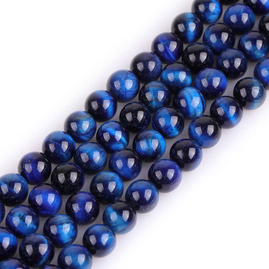 GEM-Inside 8mm Lapis Blue Tiger Eye Gemstone Loose Beads Dyed Color Round Crystal Energy Stone Power for Jewelry Making 15"