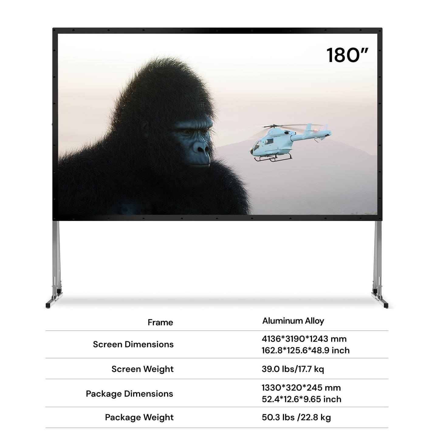AWOL VISION Folding Outdoor Projector Screen with Stand (180 inches), Portable 16:9 4K HD Rear Front Movie Screen with Carry Bag for Theater Backyard Movie Night,Cinema School