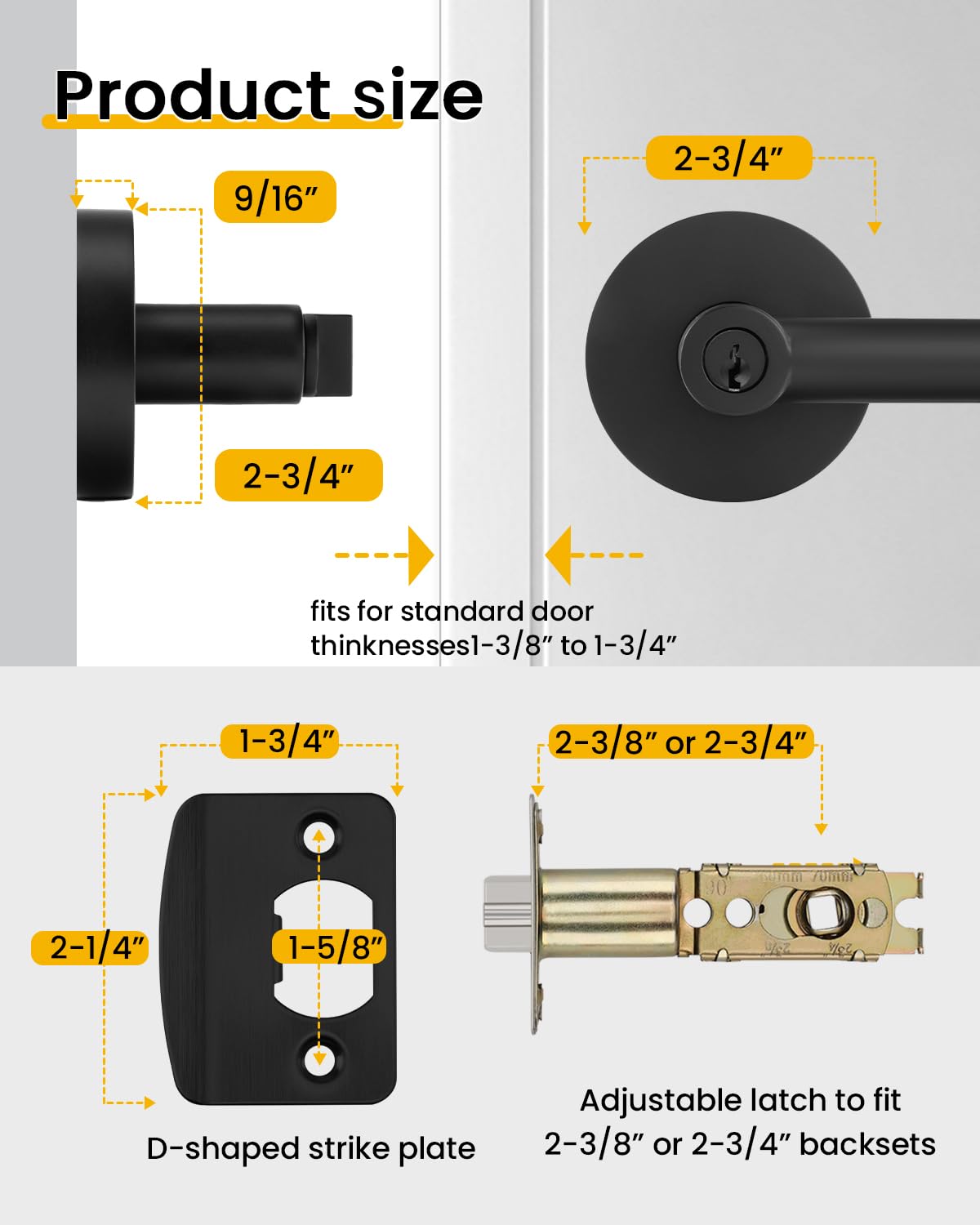 Goldenwarm Matte Black Entry Door Handle with Lock and Key, Zinc Alloy Exterior Door Handle, Balck Keyed Front Door Lever (1 Pack)