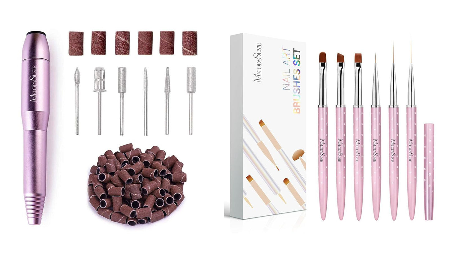 MelodySusie PC120B Portable Electric Nail Drill and 6pcs Nail Art Brushes Set