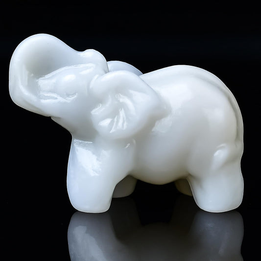 WUYOUSHI White Jade Crystal Elephant Statue 2" Healing Crystal Handmade Figurine Lucky Guardian Pocket Statues Reiki Meditation Office Home Decoration Gift