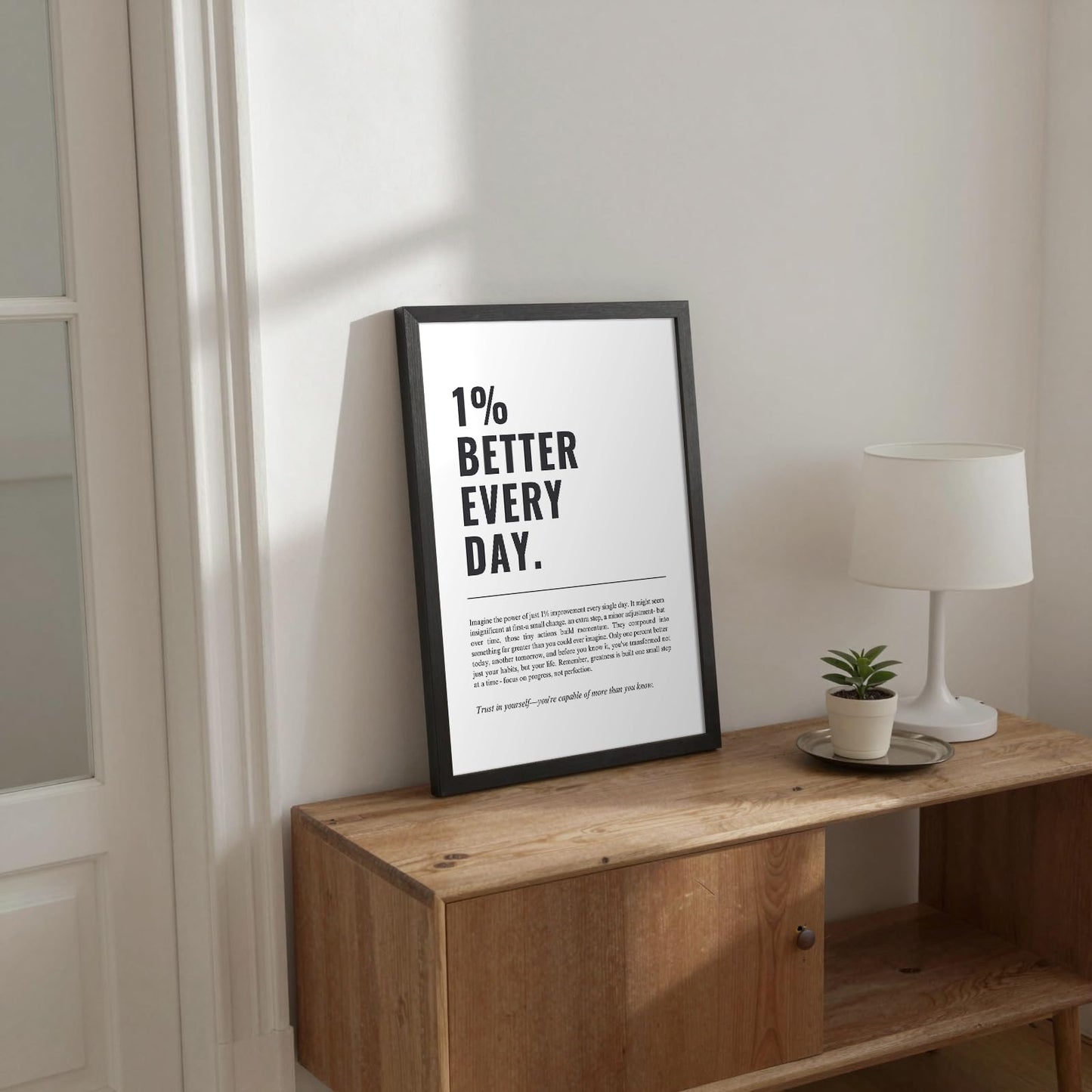 8X10 Inch Black Framed 1% Better Every Day Canvas Wall Art Motivational Minimalist Posters Growth Mindset Self Improvement Quotes Prints Wall Decor For Office Home Gym Bedroom Study