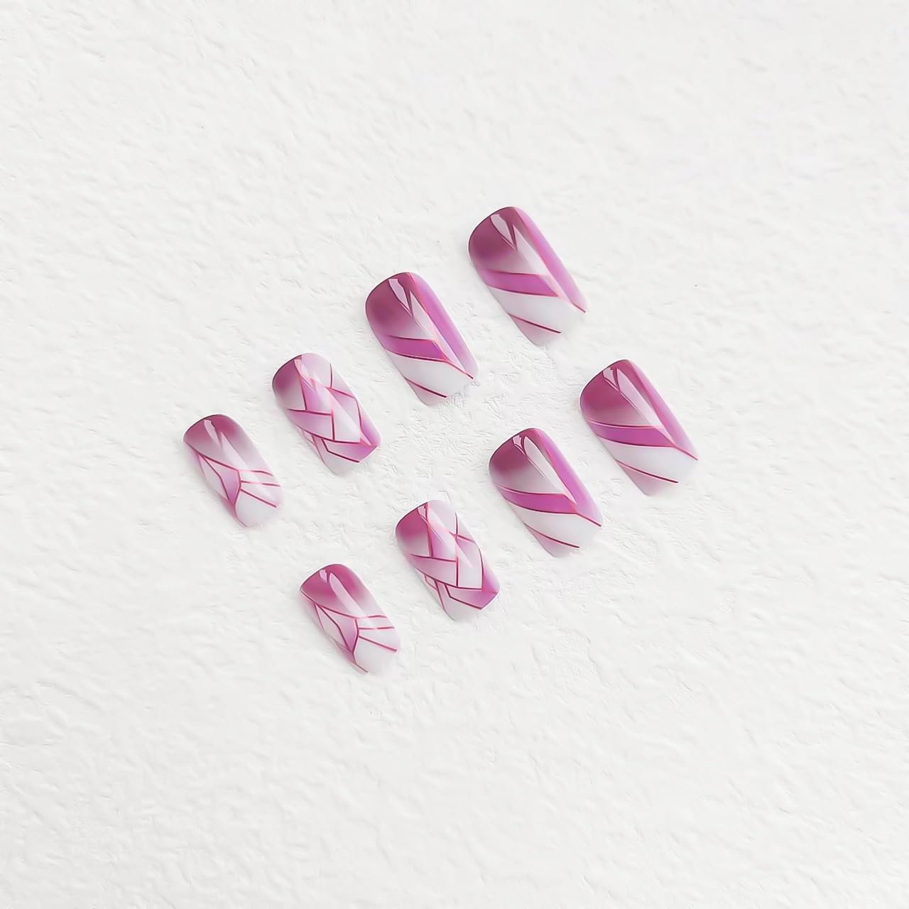 24Pcs Square Press on Nails Medium Fake Nails with Glossy Full Cover False Nails and Wine Red Broken Glass Pattern Acrylic Nails Square Glue on Nail for Women Manicure