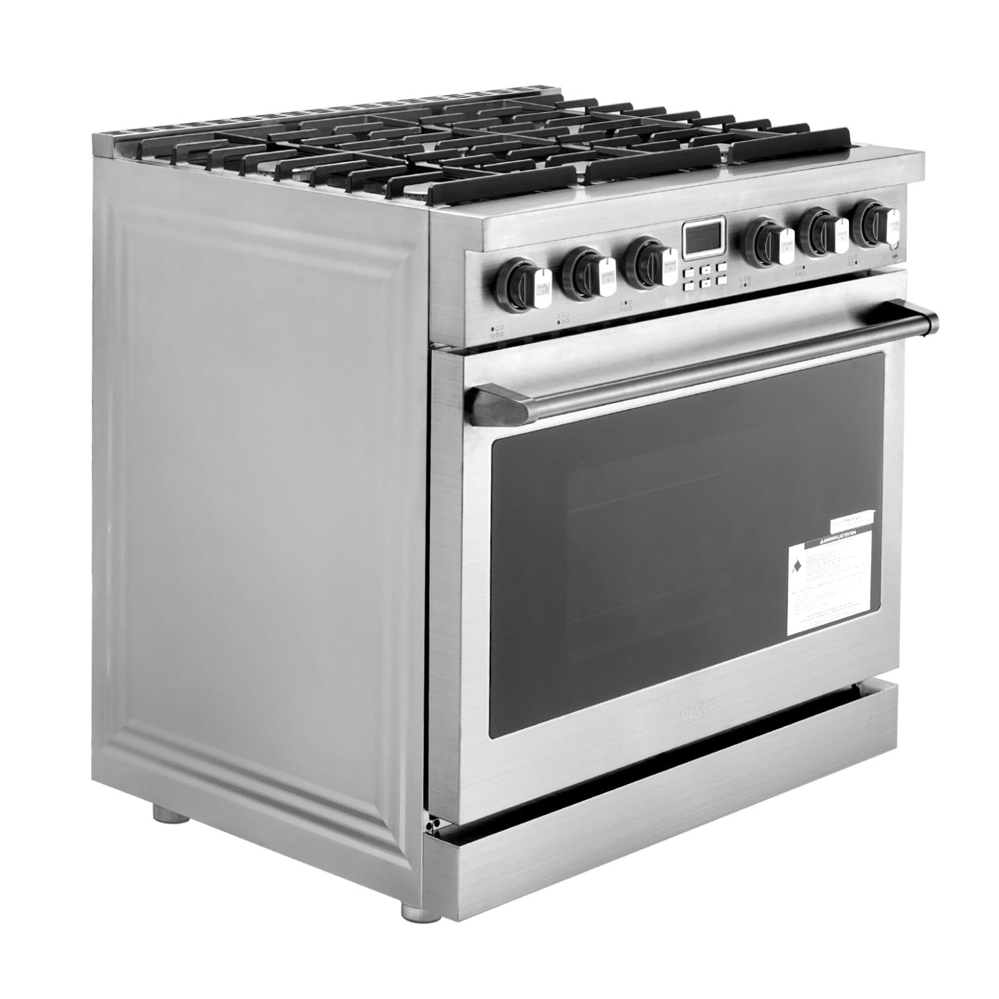 VEVOR Gas Range Oven, 36 Inches Width, Freestanding Stainless Steel Stove and Oven with 6 Sealed Cooktop Burners, Easy Reach Racks, Halogen Light, 6.0 Cu. Ft. Capacity, for Home Apartment Kitchen