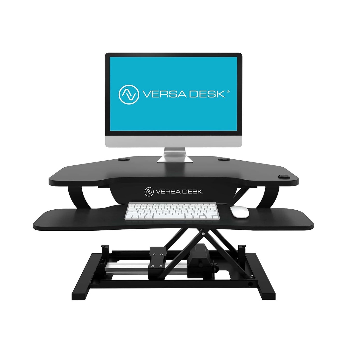 VERSADESK® PowerPro™ 36" Corner Standing Desk Converter, 36 Inch Motorized Height-Adjustable Standup Desk Riser Sit to Stand Desktop with Keyboard and Mouse Tray + USB Charging Port, Black
