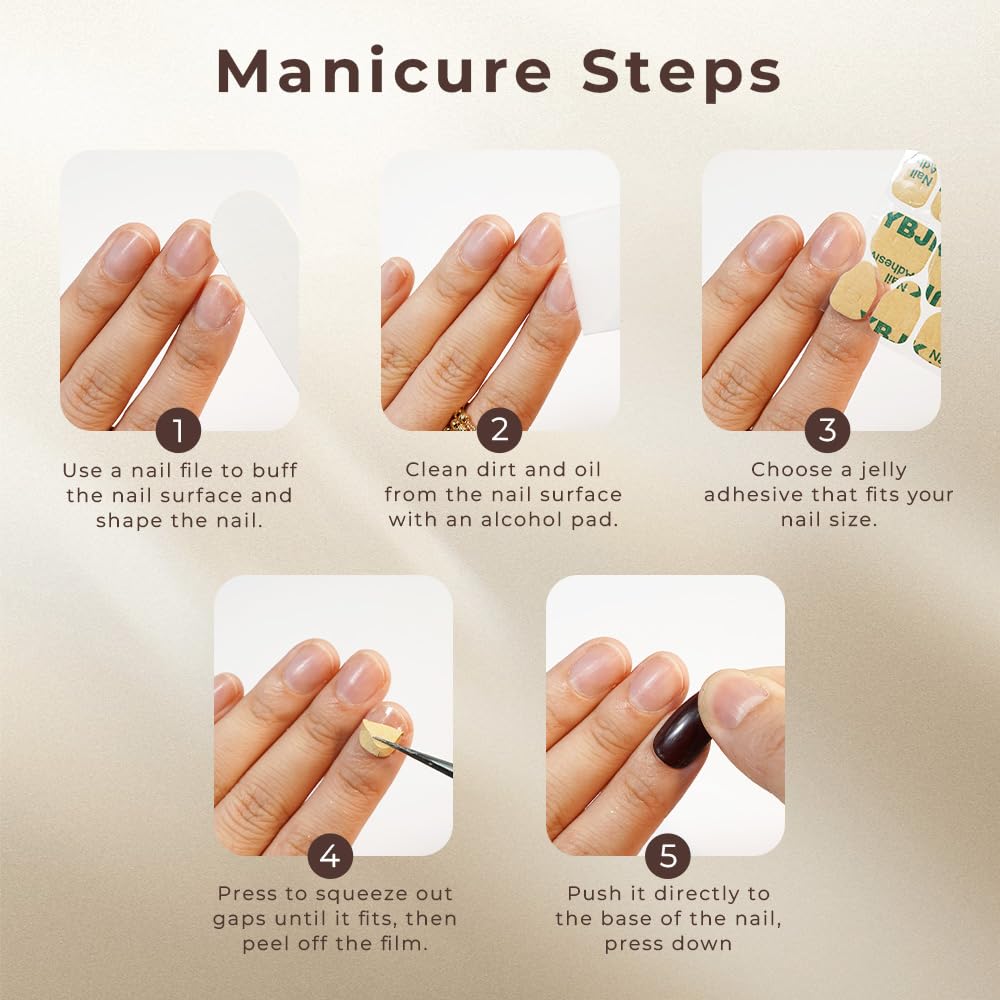 Nelaoco 10PCS Handmade Press On Nails REUSABLE 3D Gel Fake Nails Acrylic Slim Natural Profile Glassy Shine & Detail-Focused Finish (Champagne Rose Quartz - S)