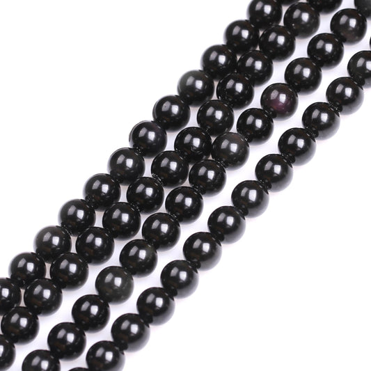 GEM-Inside Natural 8mm Black Obsidian Gemstone Loose Beads Round Energy Power Beads for Jewelry Making 15"