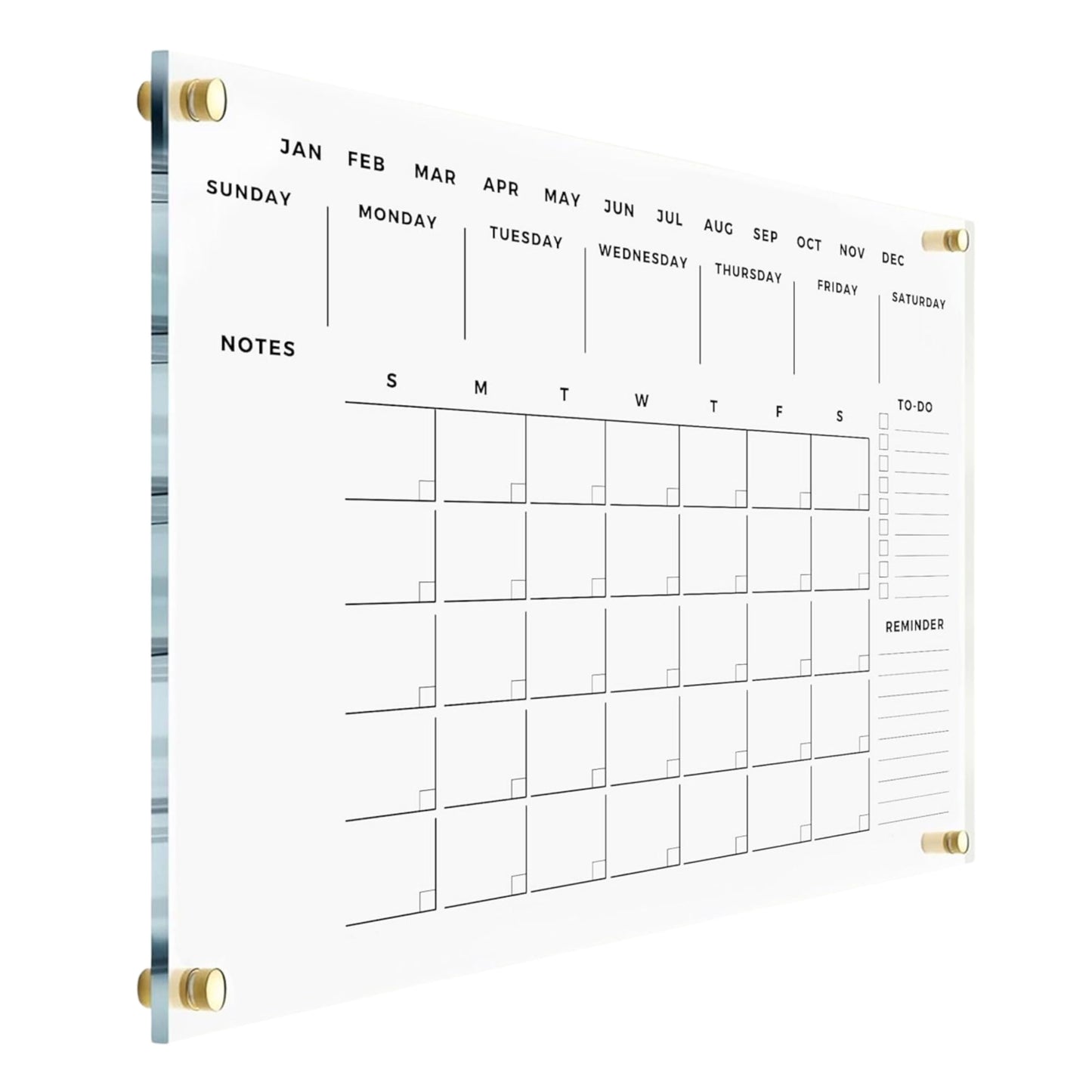 Premium Acrylic Wall Calendar - Dry Erase Board - Large Glass Calendar for Wall - Reusable Board for Office and Home - Gold Hardware (18x14 (Small))