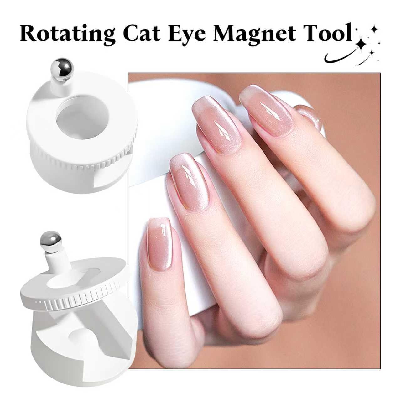 2026 New Rotating Cat Eye Magnet, Beginner Friendly Nail Tool with Uniform Magnetic Force and Excellent Light Absorption, Can Easily DIY Glossy Cat Eye Effect (1*White+1*Ball Magnet)