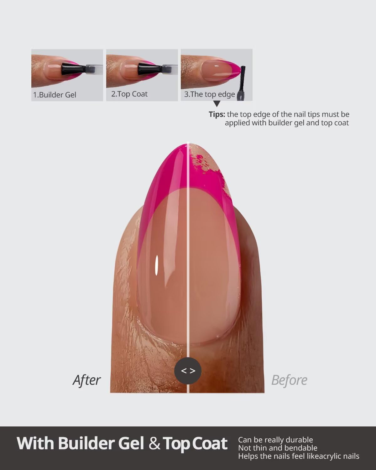BTArtboxnails XCOATTIPS Pink French Tip Press On Nails - Long Press On Nails Square, Soft Gel Nail Tips, 150Pcs Soak Off Acrylic Brown Fake Nail Extension in 15 Sizes
