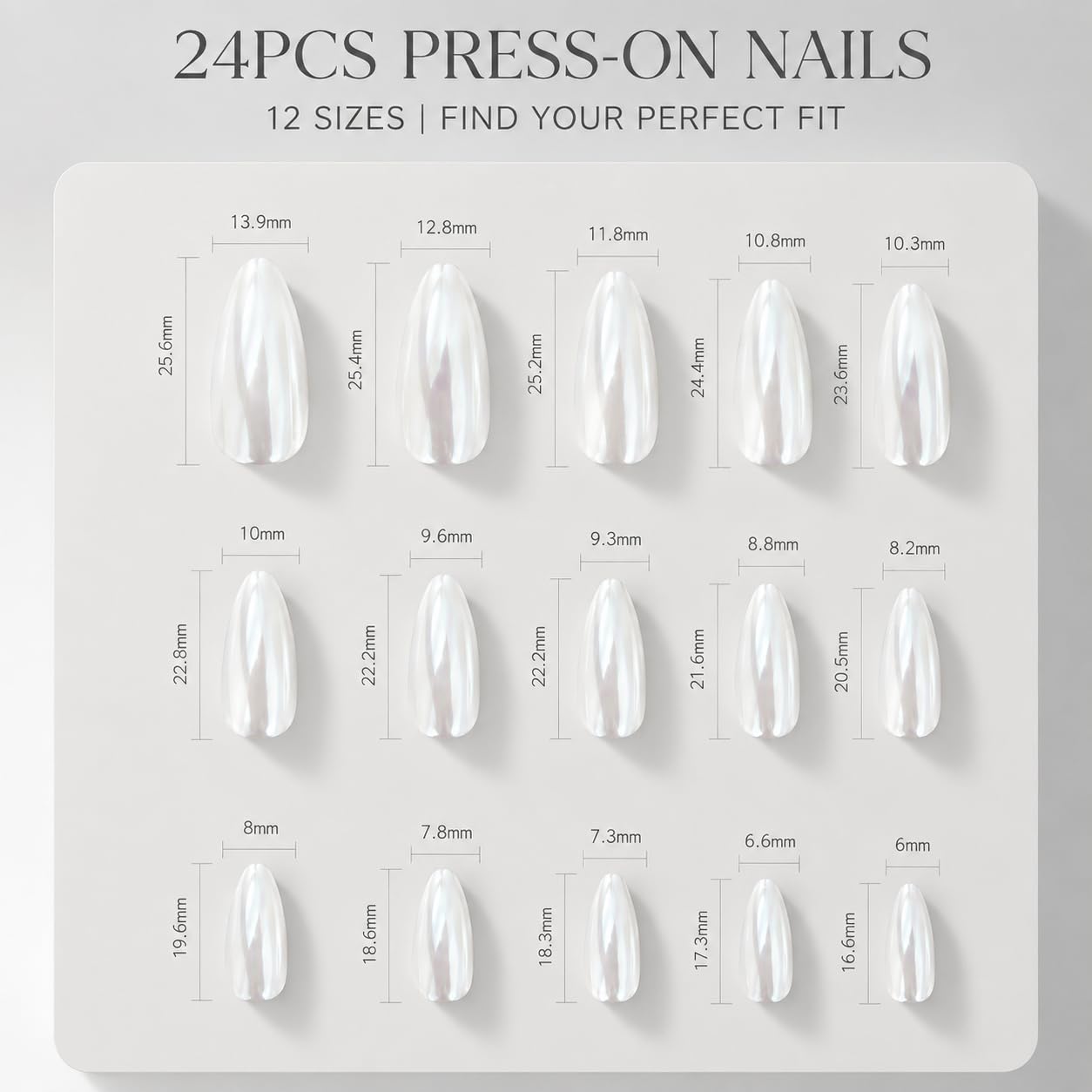 C.Z.Z.T.T.NAILS 24pcs Gorgeous Almond Press On Nails,12 Sizes Reusable Fake Nails with Jelly Glue,Stick On Nails for Women Daily Wearing