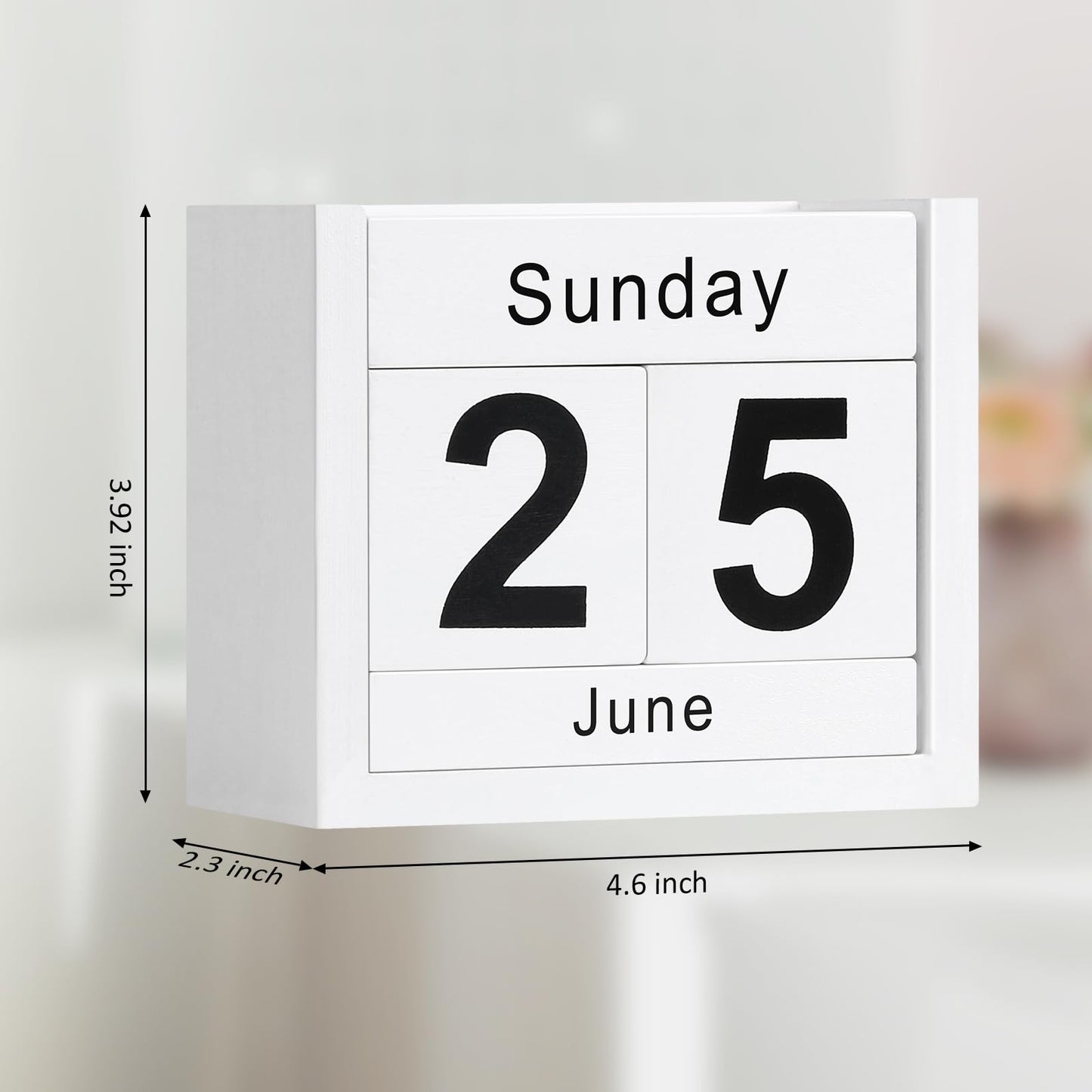 DEERINE Wooden Block Calendar for Desk, Daily Desktop Perpetual Desk Calendar, Cute Date Display Blocks Desk Accessory for Home Office Decor, Teacher, Classroom, Reusable Yearly, White