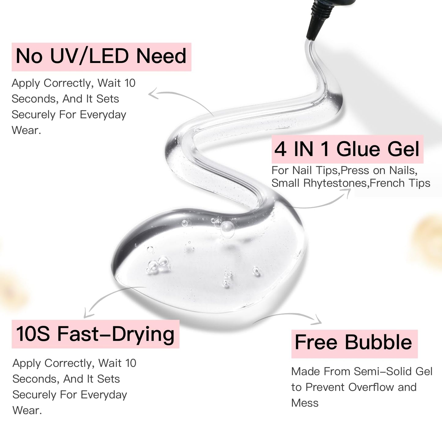 Curvlife 10g Semi Solid Nail Glue and 10ml Nail Glue Remover Kit for Press On Nails - 4pc Professional Set with Czech Glass File & Cuticle Pusher for Flawless Application & Removal
