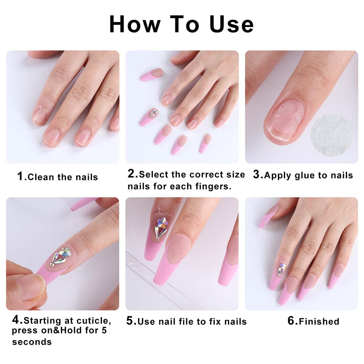 Gold Glitter Press on Nails Medium Almond Pink Fake Nails with Glue White Leaf Stick on Nails Full Cover Glossy False Nails for Women DIY Manicure Decoration 24PCS Reusable Acrylic Nails