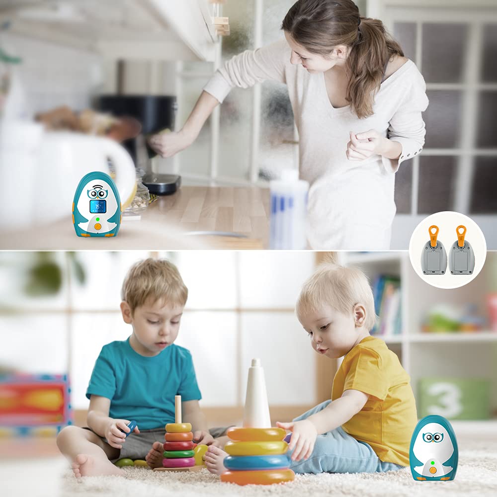 TIMEFLYS Audio Baby Monitor OL Portable, Talk Back Intercom, Long Range up to 1000 ft, Temperature Monitoring and Warning, Lullabies, Vibration, LCD Display, 2 Cables 2 Sets of Rechargeable Battery