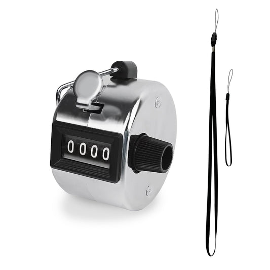 GDMINLO Metal Hand Tally Clicker Counter, 4-Digit Number Count Clicker with Metal Case Mechanical Counter for Coaching, Knitting, Lap, Fishing, Golf and Row with 2-Nylon Lanyard,Silver