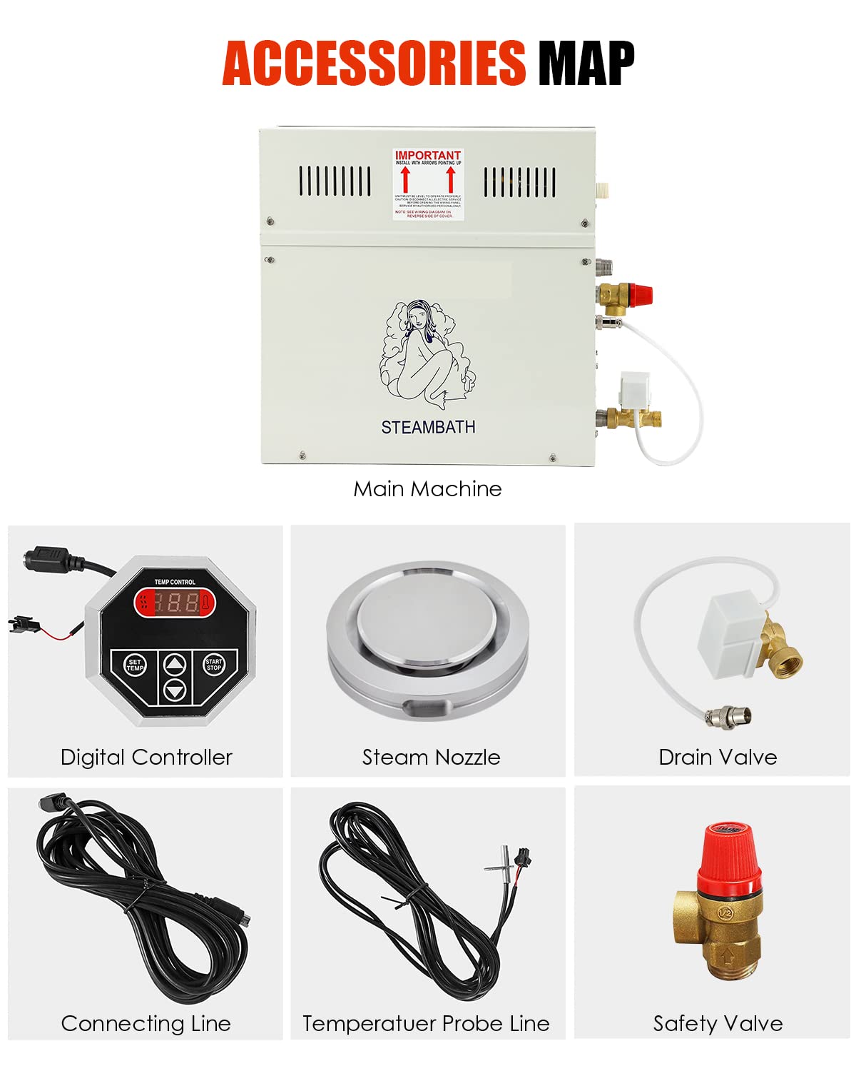 CGOLDENWALL 4.5KW Luxury Self-draining Steam Generator Shower Sauna Bath Home Steam Bath Spa Generator with waterproof Control and Auto Drain 95-131℉ for Suitable space heating 160 cubic feet (4.5KW)