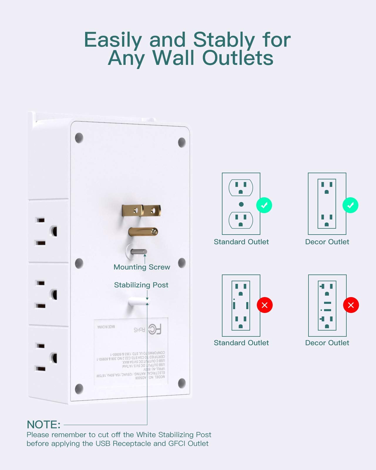 Addtam Multi Plug Wall Outlet, Surge Protector Wall Mount with 12 Outlet Extender 4 Sides and 3 USB Ports (1 USB-C), Outlet Splitter Power Strip for Home Office Dorm Room Essentials, White