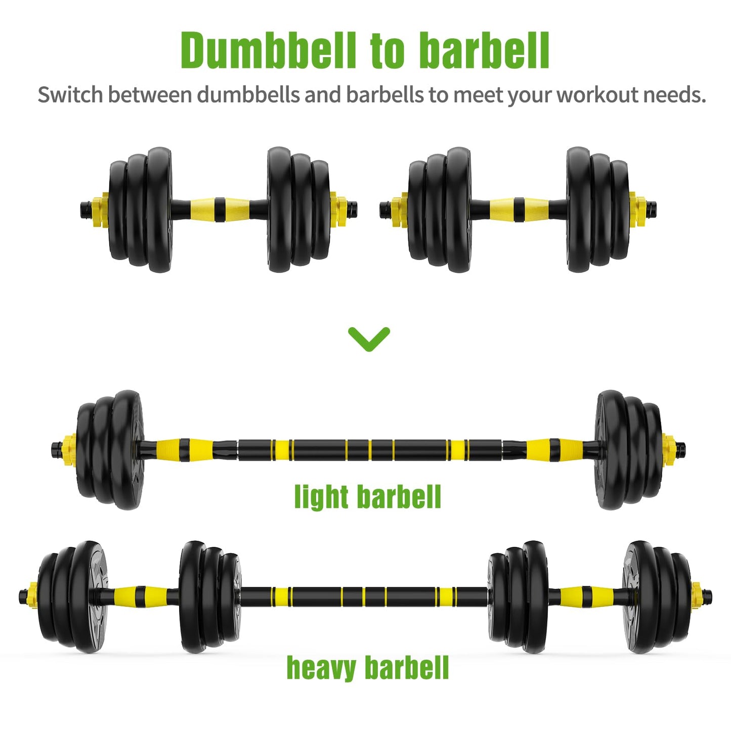 Adjustable Dumbbell Set, 66 lb Free Weight Dumbbell Barbell Set with Connectors, Converts to Barbell, for Home Gym Exercise, Women's and Men's Fitness Gear