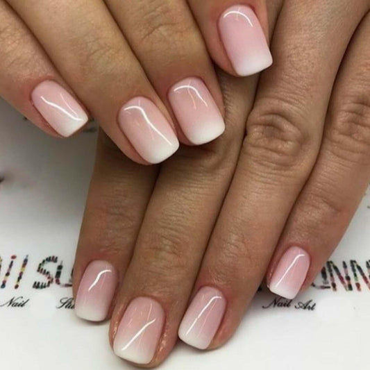 Hkanlre Press on Nails Square Nude Fake Nails Gradient Acrylic Full Cover False Nails for Women and Girls 24PCS