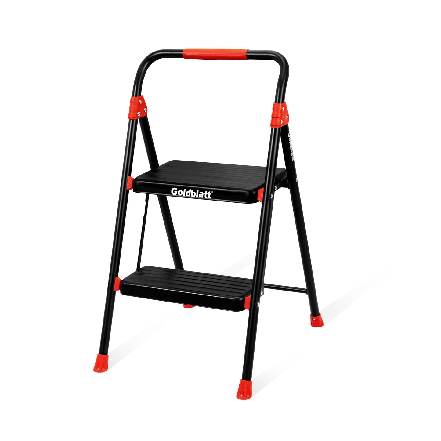 Goldblatt 2-Step Folding Step Stool Heavy Duty Steel Ladder, Auto-Lock Safety, Anti-Slip Wide Steps & Rubber Feet, Ergonomic Padded Handle, Portable for Home, Kitchen, Bedroom, Garage