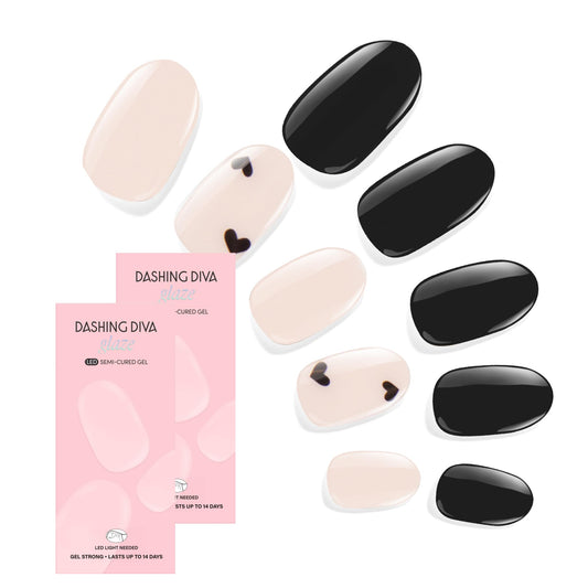 Dashing Diva Glaze Nail Strip Duo - Black Out Collection - Real Black & C'est La Mani - Long Lasting, Chip Resistant, Semi-Cured Gel Nail Strips - Contains 2 Colors