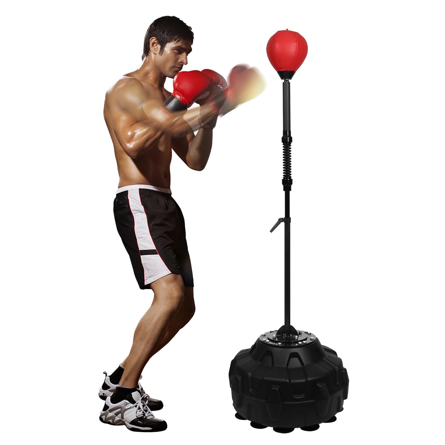 Speed Bar with Stable Base - MMA High Energy Spring - Reflex Bag Free Standing Boxing Bag with Adjustable Height & Durable Stress Relief Ball for Fitness Enthusiasts (red)