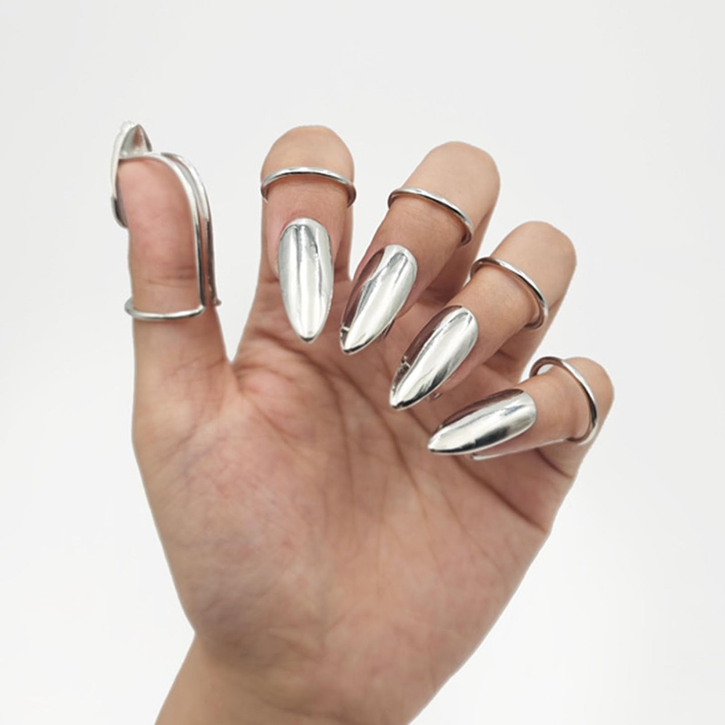 kokdid Pack Of 5 Edgy Metal Nails Rings Sophisticated Alloy Finger Jewelry For Trendy Fashion Statements And Bold Everyday Looks