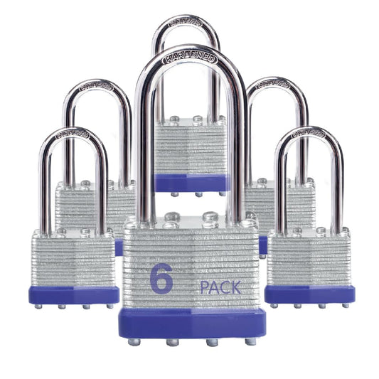Lock Outdoor Padlocks, Key Lock, Padlocks with Same Key - Laminated Steel Keyed Padlocks with Long Shackle, 6 Pack, for Hasp Latch, Sheds, Fences, Storage Locker, School, Gym