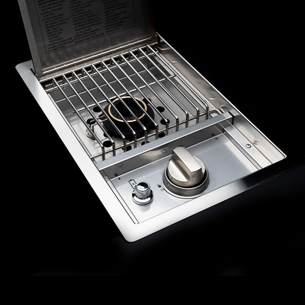 Spire Stainless Steel Built-in Side Burner with Lid, 12000BTUs, Outdoor Propane Grill & Cooking, Convertible to Natural Gas, Perfect for Custom Kitchen Islands, 760-0023B