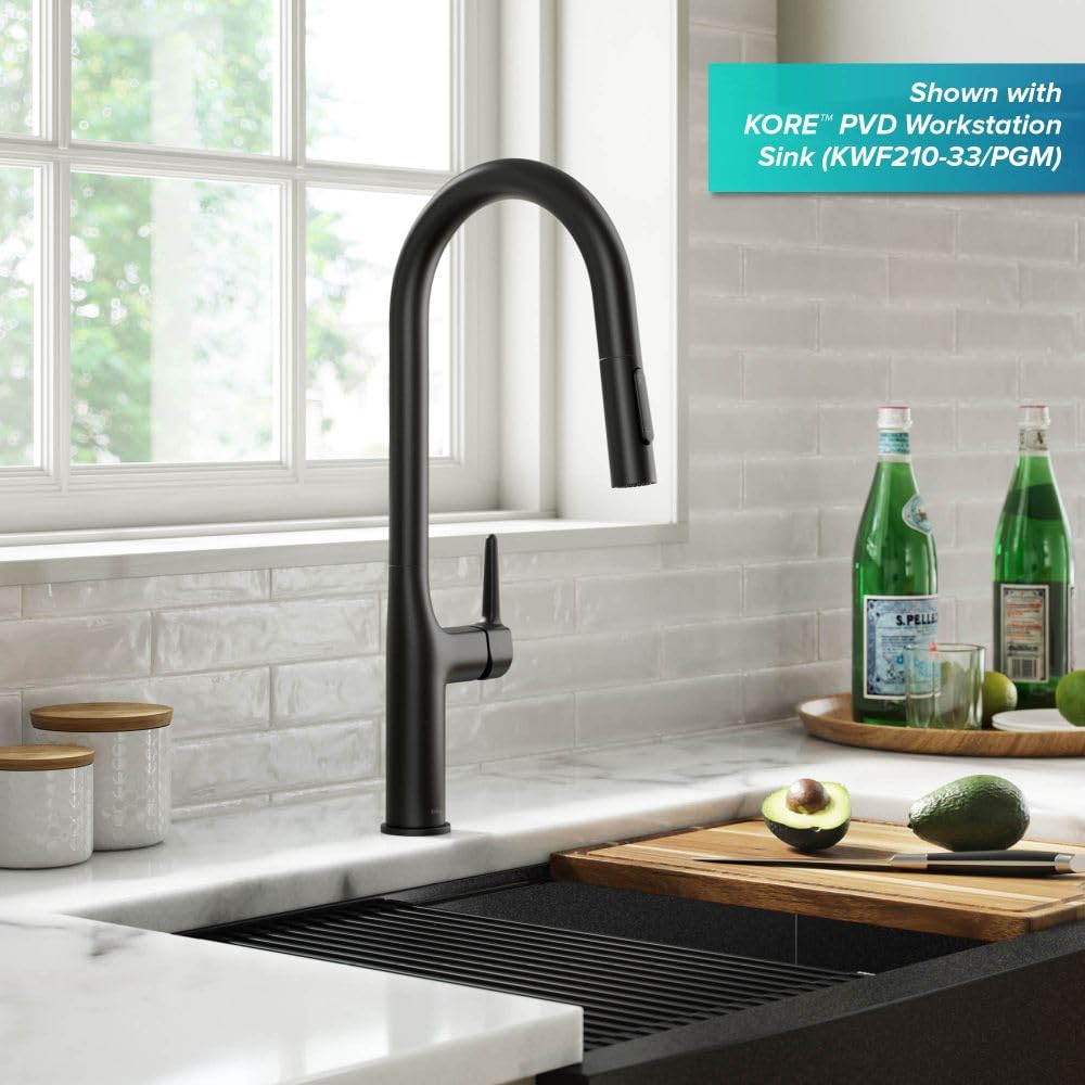 KRAUS Oletto Tall Modern Pull-Down Single Handle Kitchen Faucet in Matte Black, KPF-3101MB