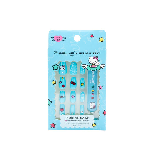 The Crème Shop x Hello Kitty Wings Collection Press On Nails, Short Squoval Shape, 28 Nails Kit with Glue and Tools (Kawaii Vacation)
