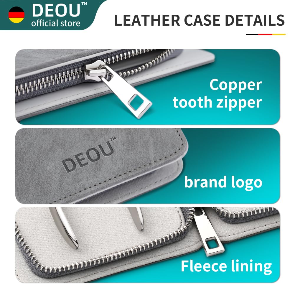 DEOU Premium Manicure Set 8 in 1, 420J2 Stainless Steel Pedicure Kit with Luxury Leather Case, Professional Grooming Tools for Travel & Home, Gifts for Men & Women