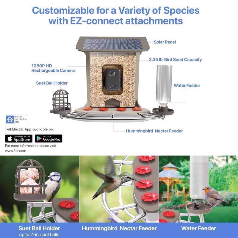 Feit Bird Genius Smart Feeder Wild Bird 2.5 L Plastic Bird Feeder 1 Ports
