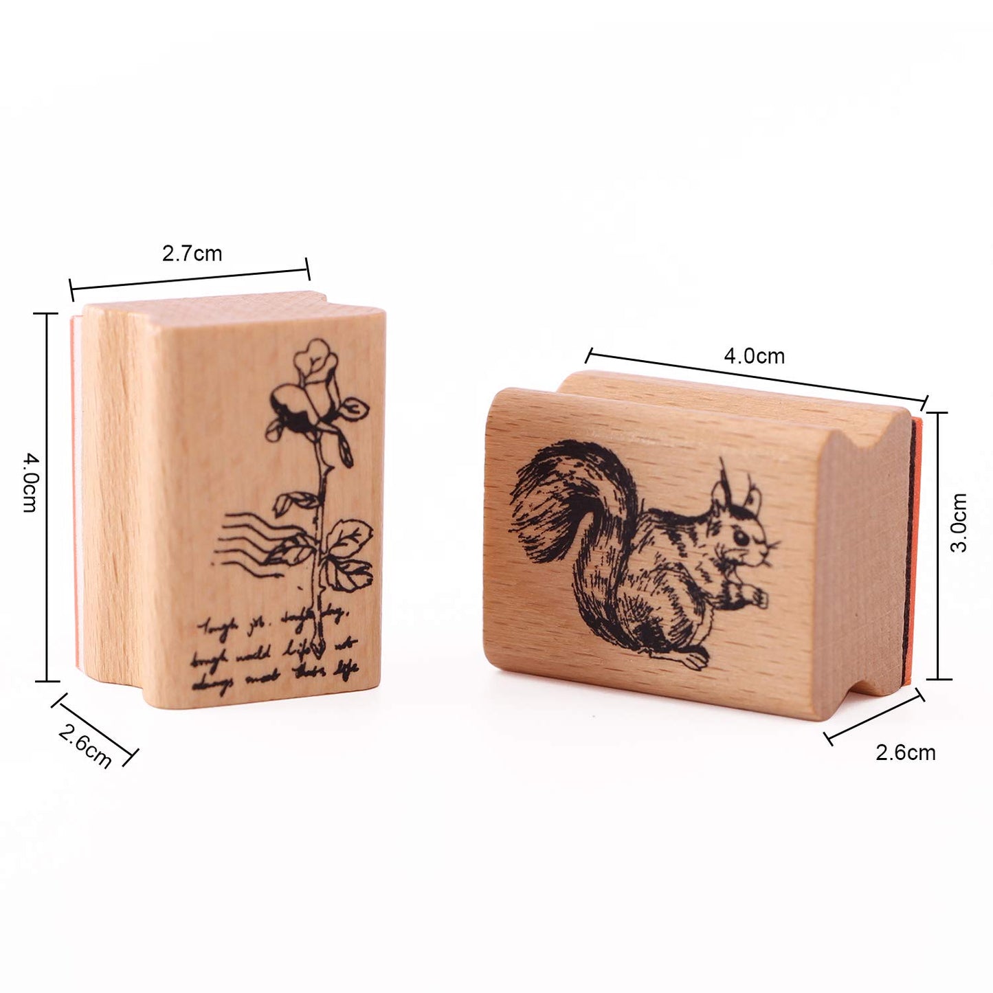15pcs Wooden Rubber Stamps Animals and Plants Patterns Stamps Set for DIY Craft Card Scrapbooking Supplies