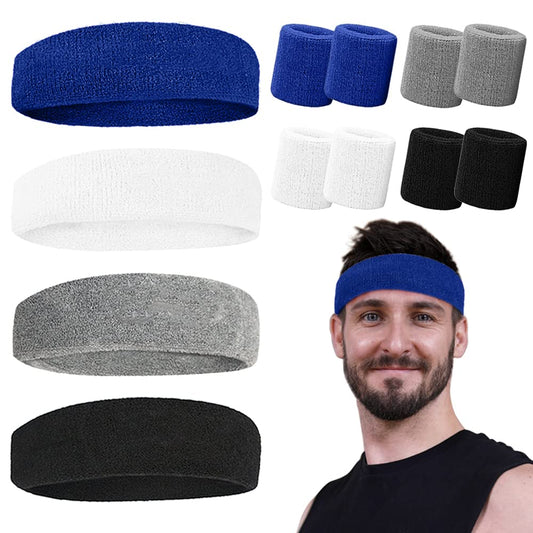 Sports Sweat Bands for Men -12 Pack Sports Headband and Wristbands, Sweatbands Colorful Cotton Sweat Band for Women ＆ Men Tennis Basketball Outdoor Athletic, Running, Gym