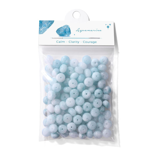 Raicegs 100pcs 5×8mm Rondelle Aquamarine Beads Natural Gemstone Beads Abacus Disk Stone Loose Beads for Jewelry Making DIY Bracelets Necklace